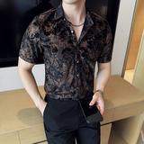 风短袖提花植绒衬衫夏季薄款网纱衬衣男CS039-P63，男装T恤，星座1606-1