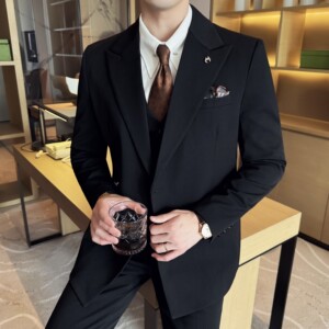 抖音西装高级修身英伦风商务休闲西服套装三件套2510-P265图片