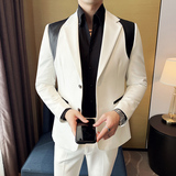 韩版修身西服时尚拼皮西装两件套LJT2501-P230，男装西服套装，星座1606-1