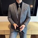简约男士商务休闲西装韩版修身条纹西服三件套2514-P280，男装西服套装，星座1606-1