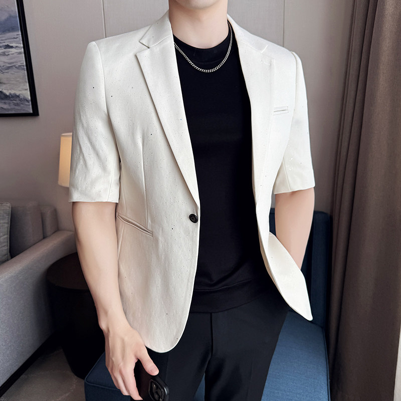 冰丝满天星烫金西服时尚休闲短袖西装外套DX43-P128,男装T恤,星座1606-1