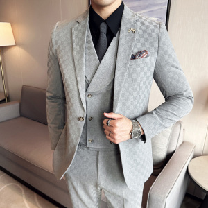 韩版修身时尚潮流西服格子西装套装2303-P280图片