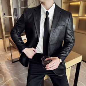 男士韩版修身西服麂皮绒提花时尚休闲西装外套DX55-P148图片