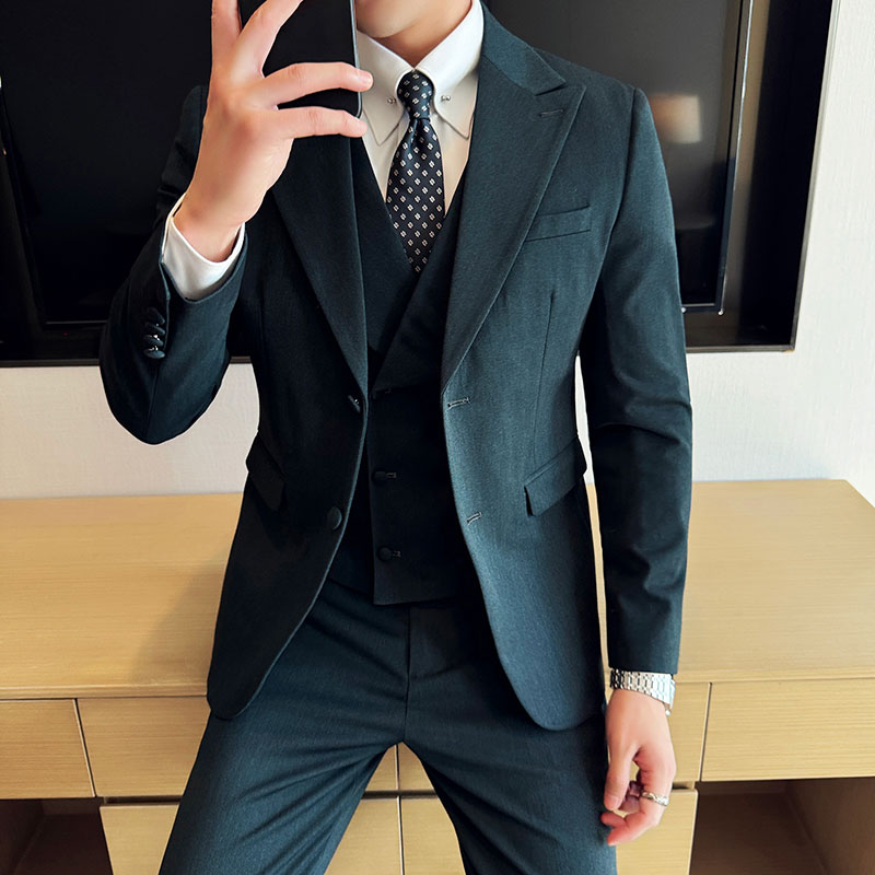 羊毛高品质韩版修身西服两粒扣西装三件套2417-P295，男装西服套装，星座1606-1