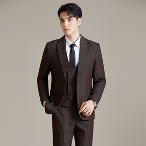 男士商务休闲西装韩版修身纯色暗纹西服三件套2512-P275图片