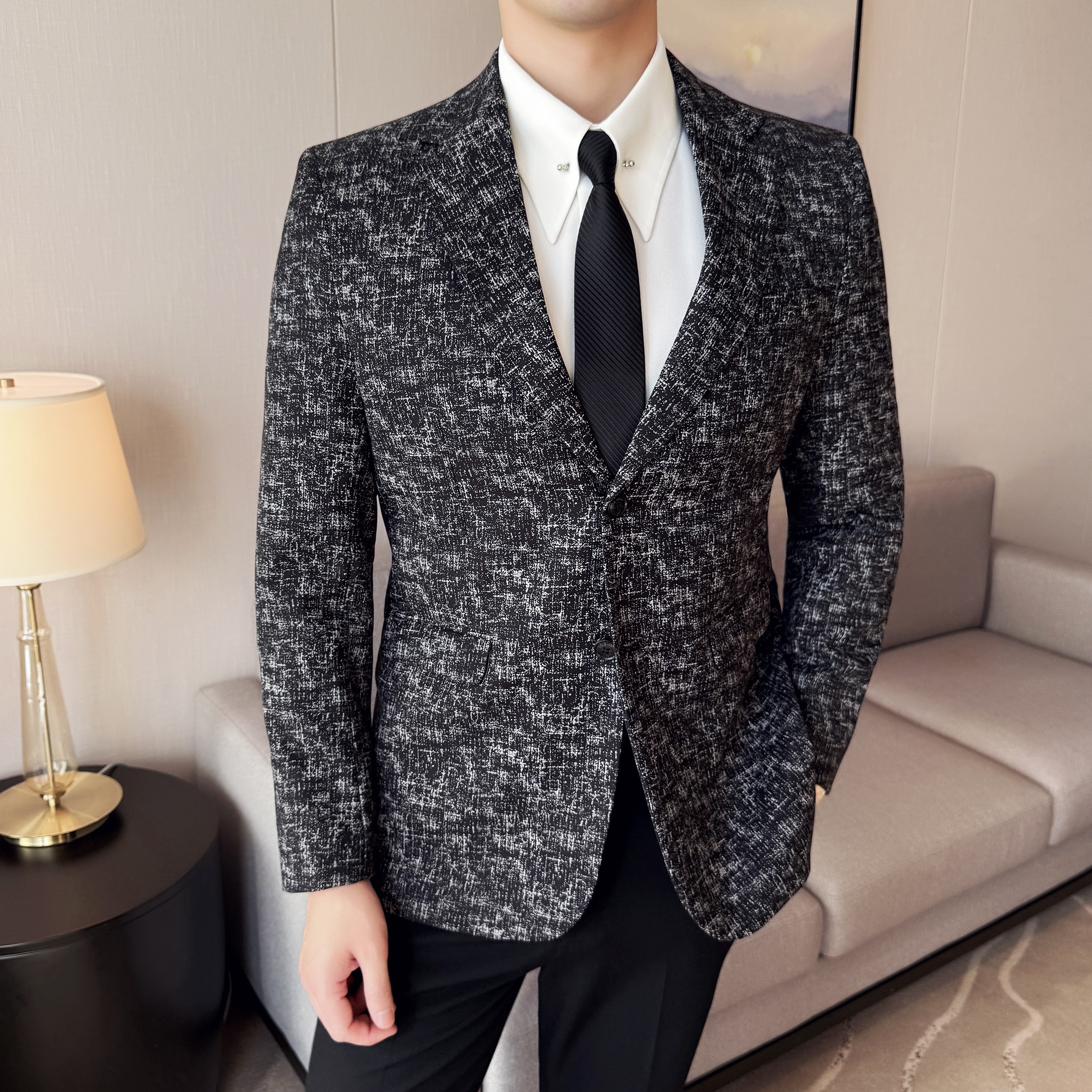 男士韩版修身西服时尚提花西装外套DX53-P148图片