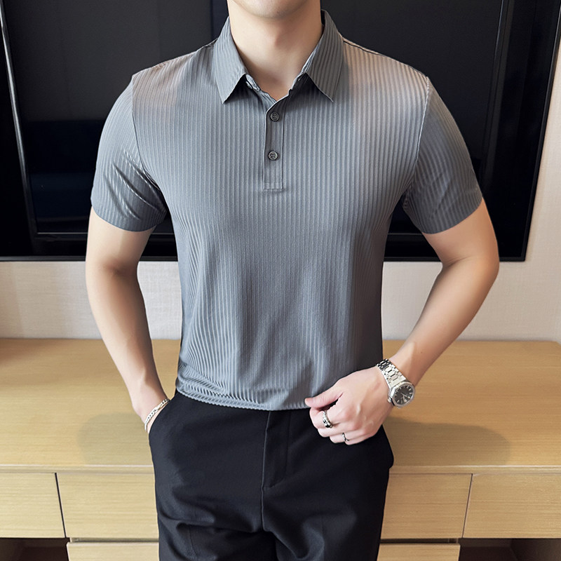 夏季男士PLO衫冰丝无痕条纹上衣男短袖2803-P52图片