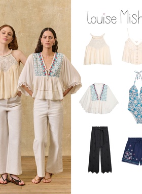 在途 Lousie Misha 26ss 春夏女士法式刺绣蕾丝吊带上衣长裤泳衣