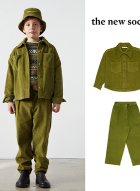现货 the new society 23aw 儿童时髦灯芯绒小翻领衬衣外套长裤子