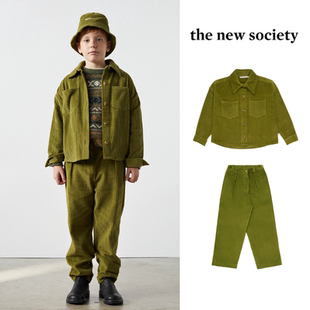 现货 the new society 23aw 儿童时髦灯芯绒小翻领衬衣外套长裤子