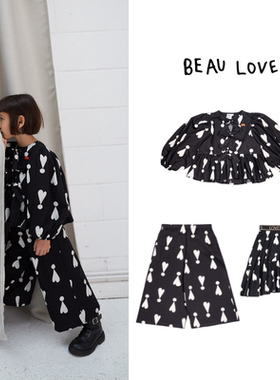 现货 英国 beau loves 24aw 儿童时尚黑色爱心衬衫阔腿裤半裙