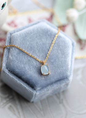 日系925银海蓝宝云朵项链