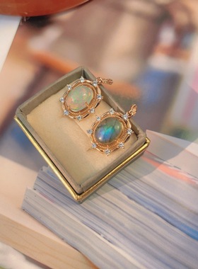 天然欧泊复古吊坠925银14K金