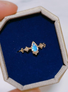 天然月光石蕾丝镂空925银戒指