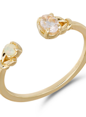 S925镀金樱花粉摩根石欧泊开口戒