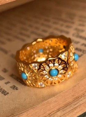 S925纯银中古玫瑰花戒指