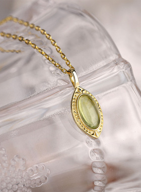 轻奢925纯银绿色椭圆项链