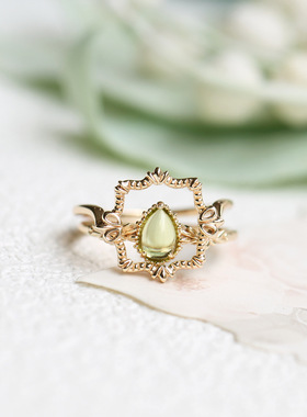 日系轻奢珠宝绿芽鲜花戒指