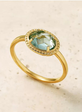 S925银镀14K金绿紫晶戒指