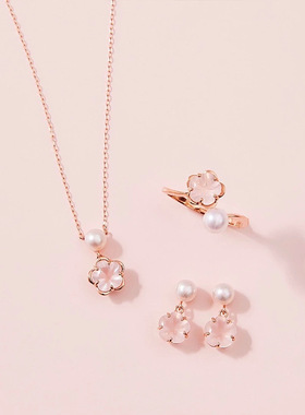 日系轻珠宝纯银镀14K金戒指新款