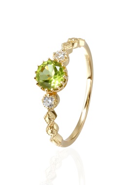 日系小清新绿橄榄石蕾丝镂空女戒