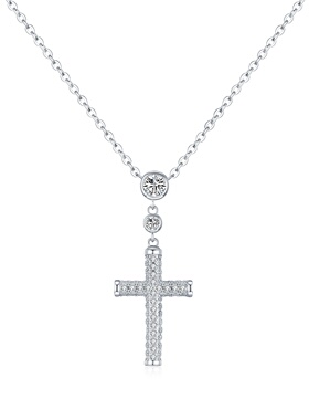 S925纯银十字架满钻锁骨链女