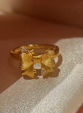 意大利拉丝工艺S925银在逃公主蝴蝶结戒指甜美风高级感日常