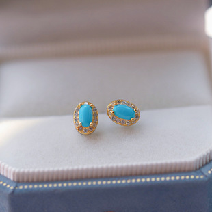 天然无优化原矿美国睡美人蓝松石耳钉s925银百搭美国绿松石耳钉