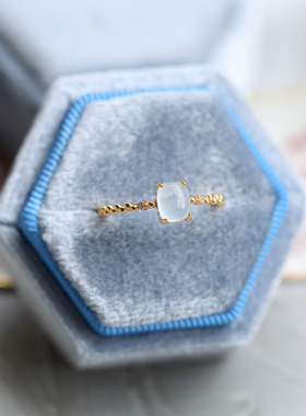 日系极简海蓝宝云朵925银戒指