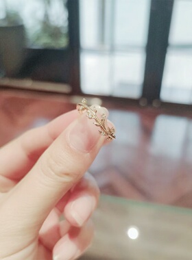 日系轻奢月桂叶925银镀金戒指