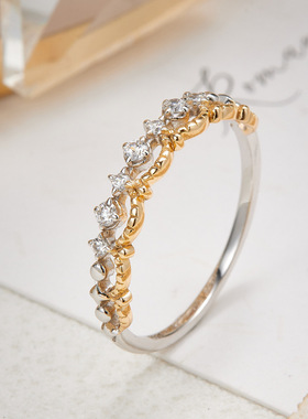 S925银皇冠蕾丝镂空分色戒指