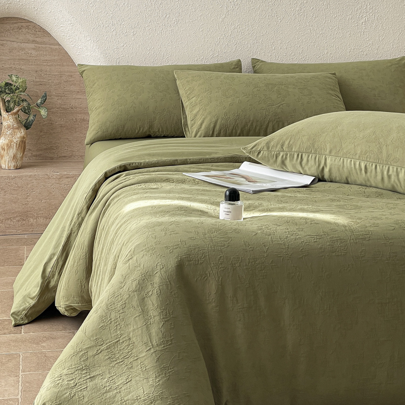 A类色织提花三层纱四件套全棉100纯棉水洗棉被套床单高端床上用品