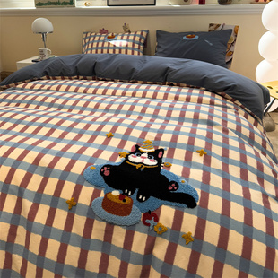 A类纯棉磨毛床上四件套全棉毛巾绣加厚被套罩学生宿舍床单三4件套