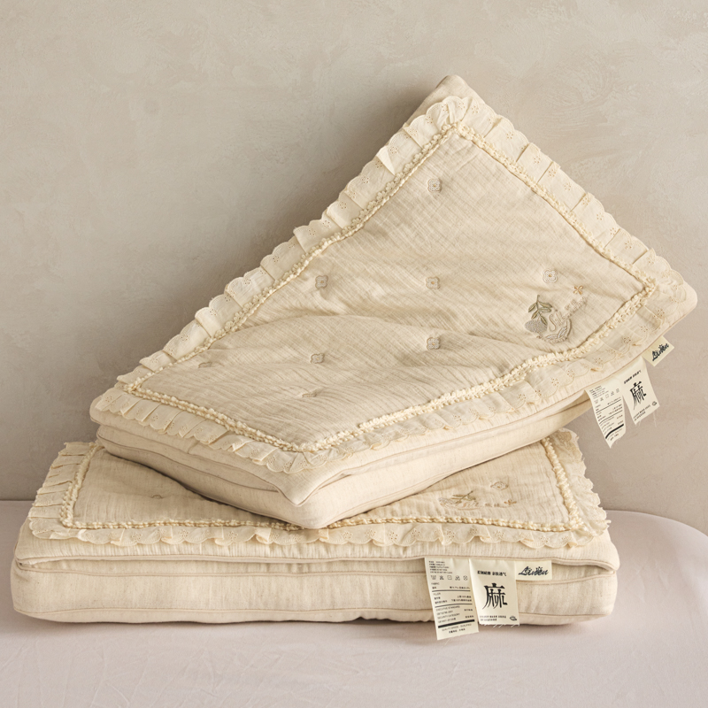 A类双层可拆卸花边棉麻蚕丝枕