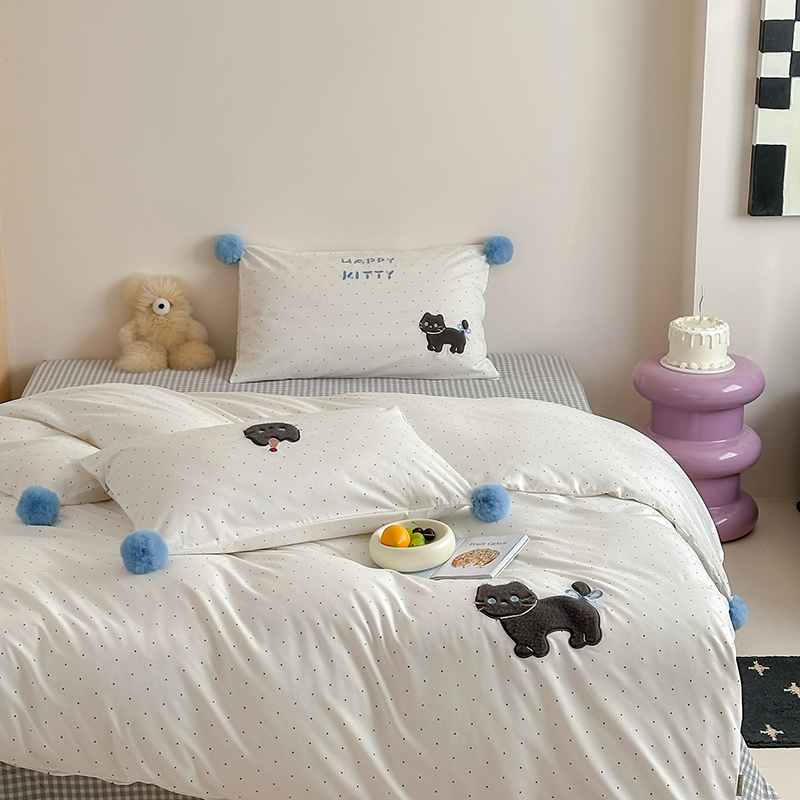 可拆卸毛球款全棉水洗棉四件套可爱卡通儿童学生宿舍纯棉三4件套