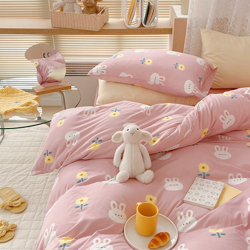 裸睡良品 全棉针织棉四件套印花小清新天竺棉被套床笠A类婴幼儿