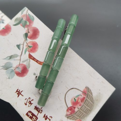 天然绿东陵玉发夹管珠天然玉石水晶发饰品横夹扎马尾半头中式发卡