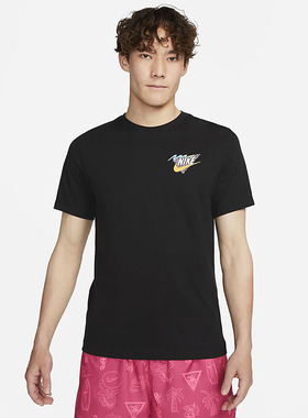 Nike耐克短袖男夏季新款休闲图案半袖黑色纯棉运动T恤FD6637-010
