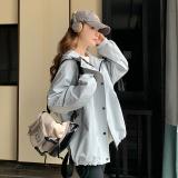 现货25年春装新款蓝色撞色连帽休闲外套女XW1019P155K238，女装短外套，浙宝171
