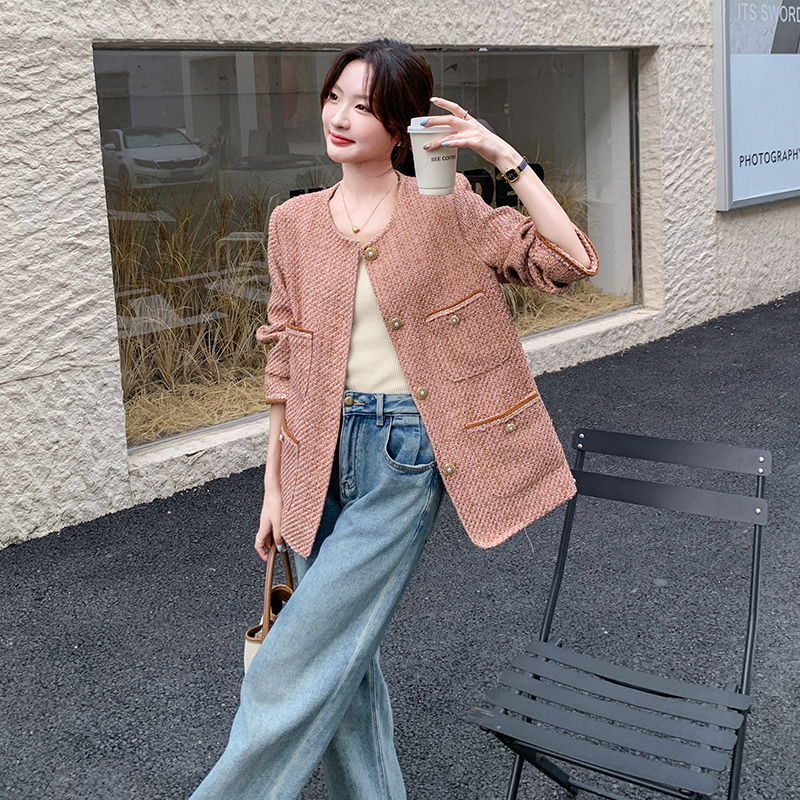 韩系超好看粉色小香风外套女春秋2025新款流行轻熟风御姐上衣爆款，女装短外套，浙宝171