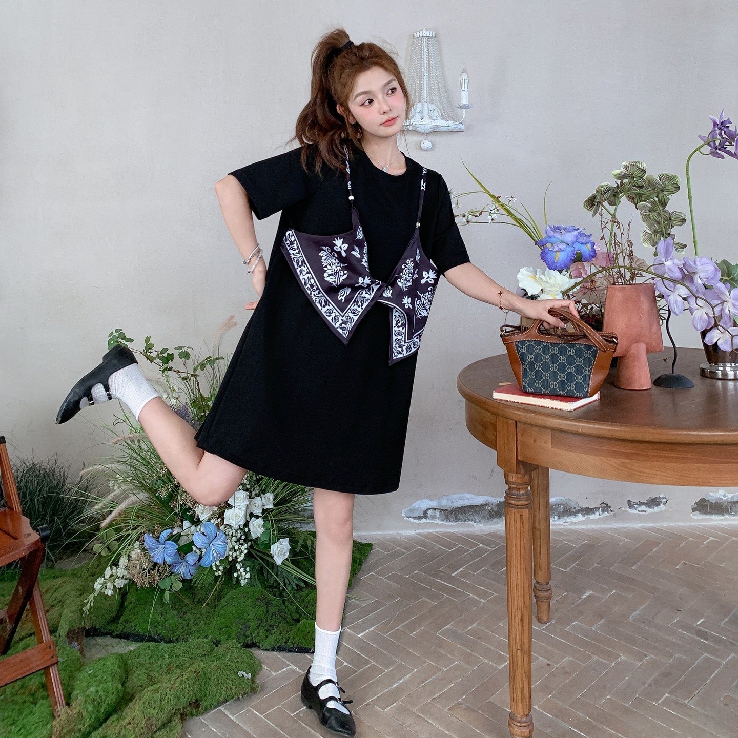 2026年夏新款韩版宽松圆领印花假两件连衣裙XW1122P125K188，女装连衣裙，浙宝171