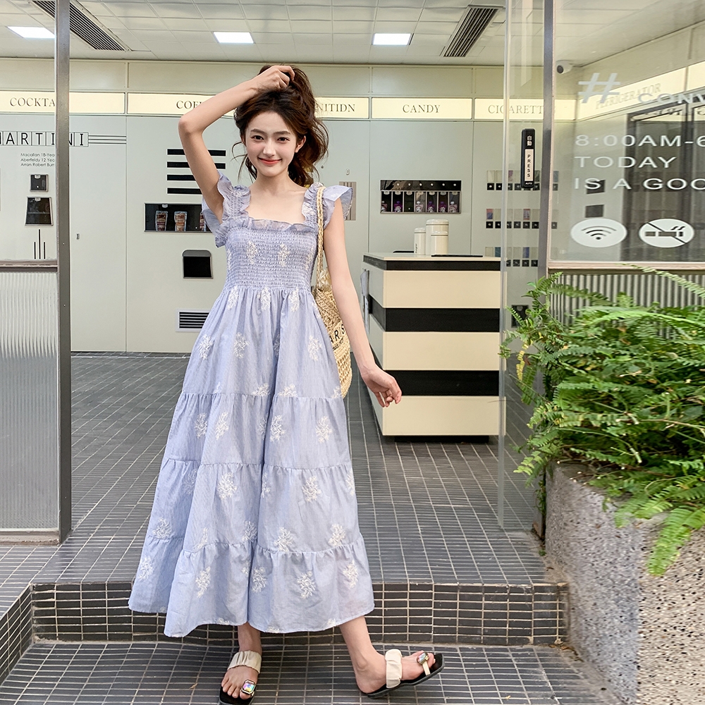 夏装现货25年新款小飞袖方领收腰连衣裙XW1049P135K208，女装连衣裙，浙宝171