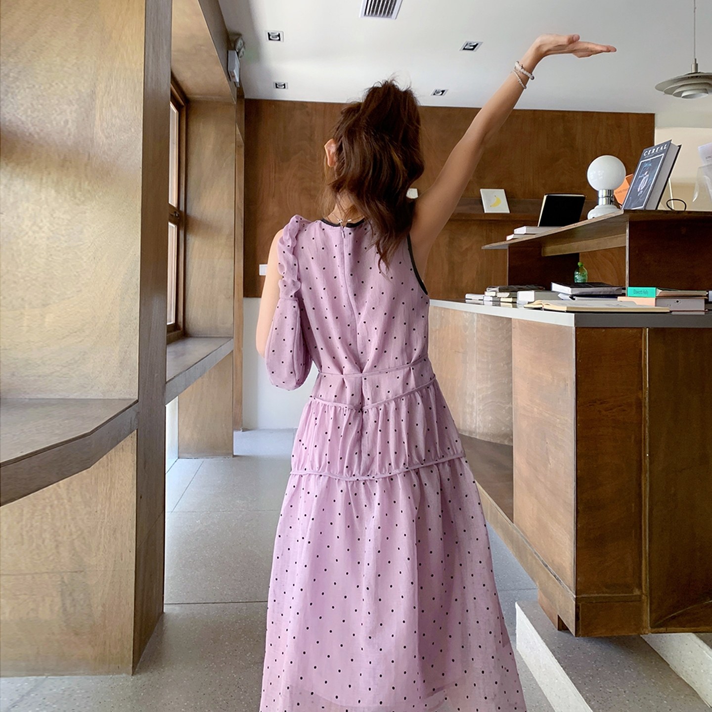 26夏新款紫色圆领波点A字洋气连衣裙（配包包）XW1126P155K238，女装连衣裙，浙宝171