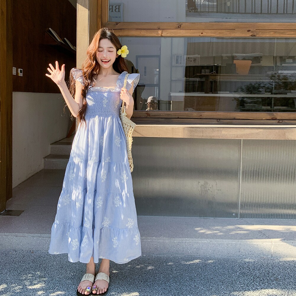 夏装现货26年新款小飞袖方领收腰连衣裙XW1049P135K208,女装连衣裙,浙宝171