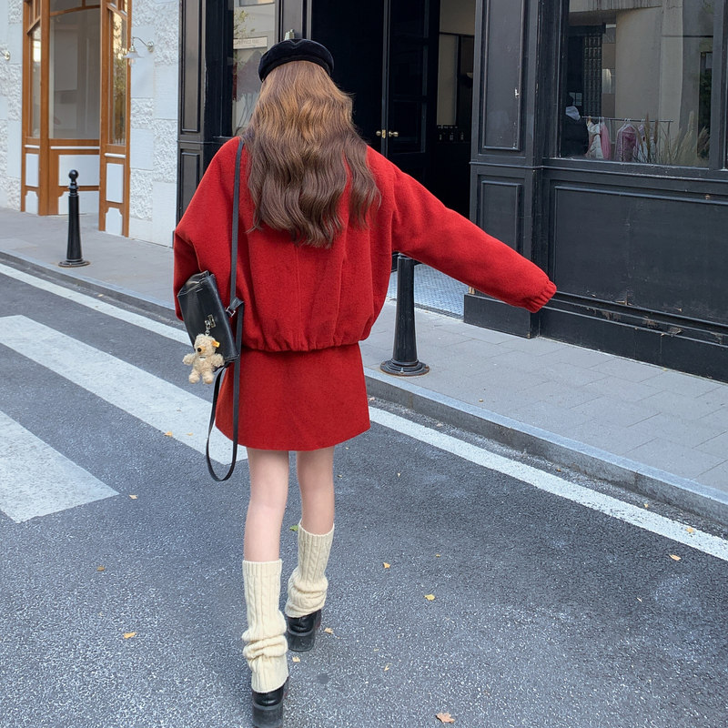 圣诞新年真毛领红色毛呢羽绒外套套装(90绒)XW3371P455K688,女装羽绒服,浙宝171