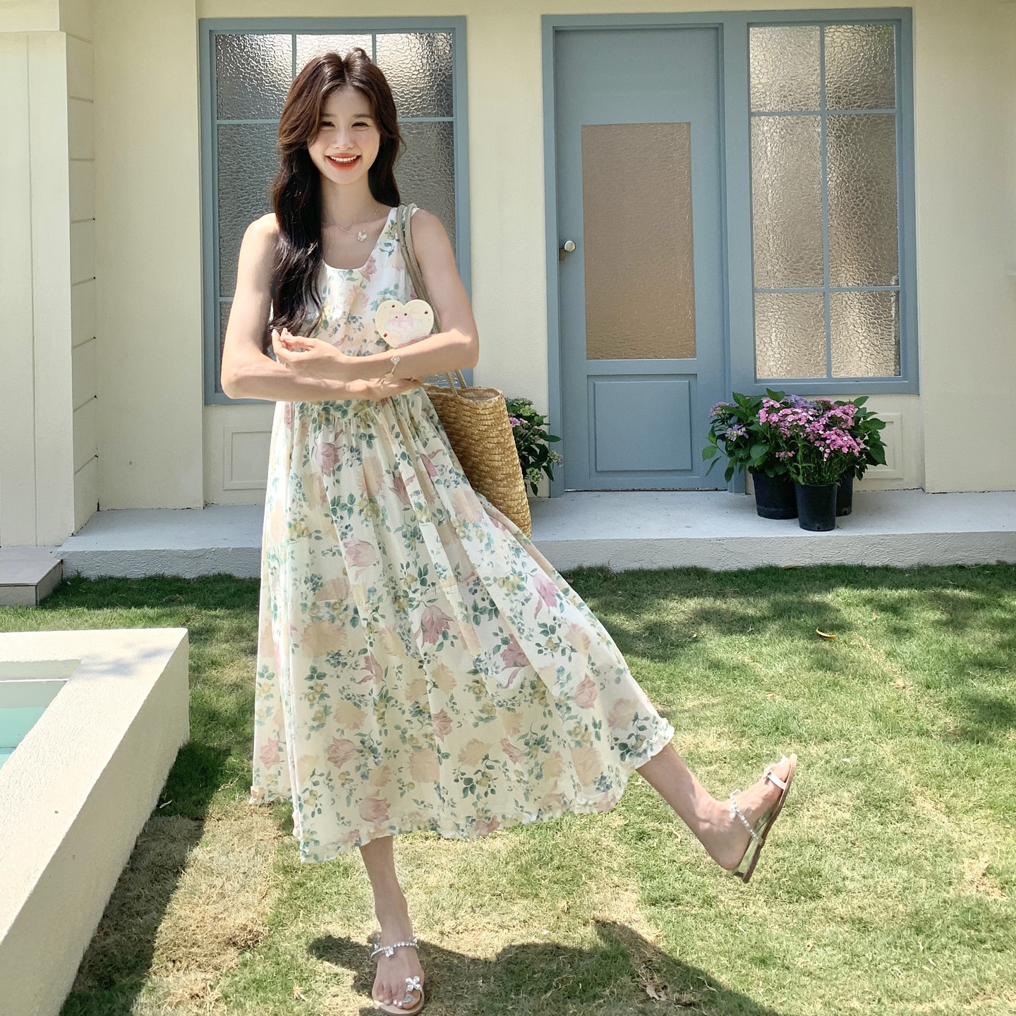 2026年夏新款韩系简约百搭碎花吊带连衣裙XW1097P135K208,女装连衣裙,浙宝171
