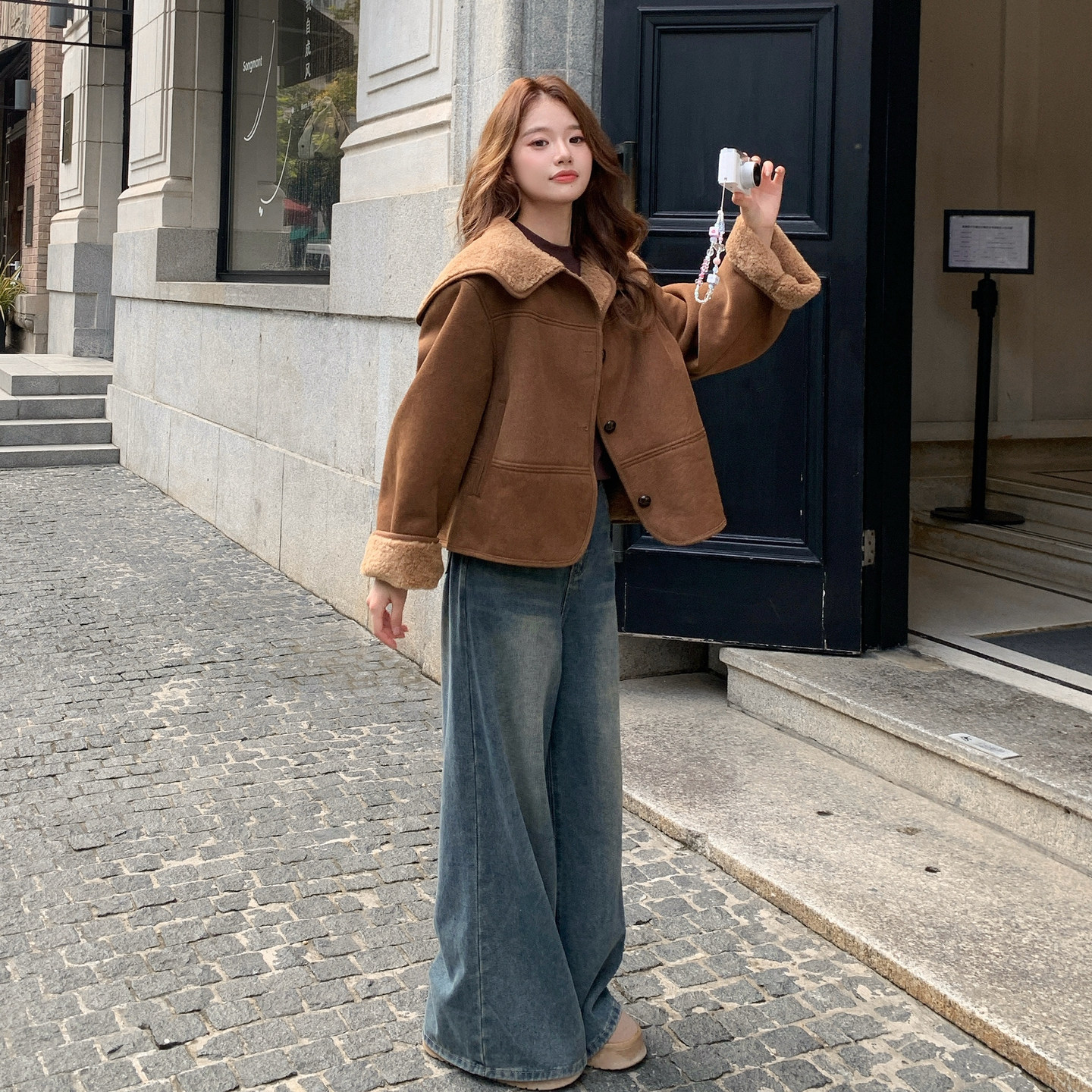 现货冬装新款大翻领皮毛一体外套XW3317P195K298,女装短外套,浙宝171