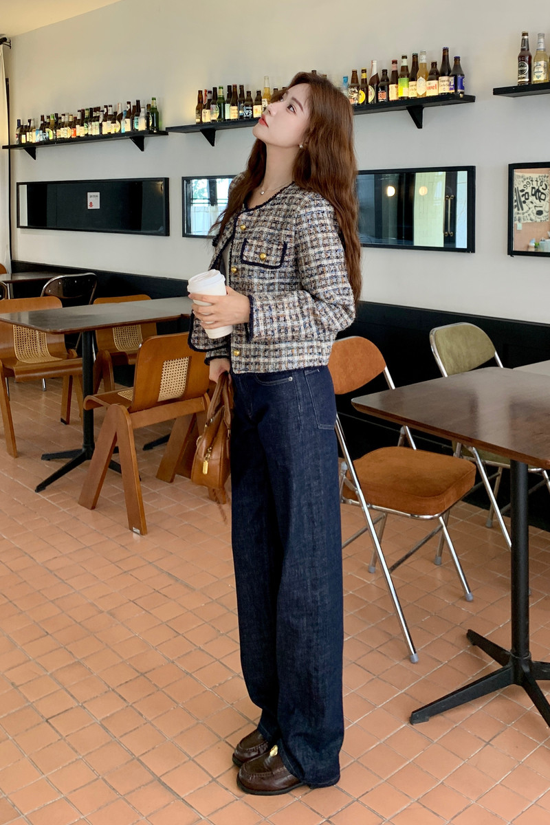 小香风复古格纹粗毛呢百搭外套女春秋2025新款巨好看上衣百搭气质,女装短外套,浙宝171