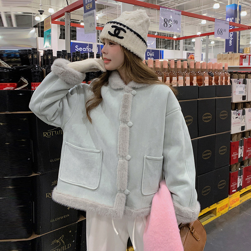 现货2025年雾霾蓝皮毛一体外套XW8088P195K298,女装短外套,浙宝171