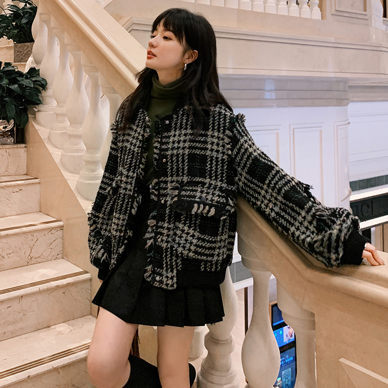 (双11主推)现货短款格子毛呢短外套XW6638P155K228，女装毛呢外套，浙宝171